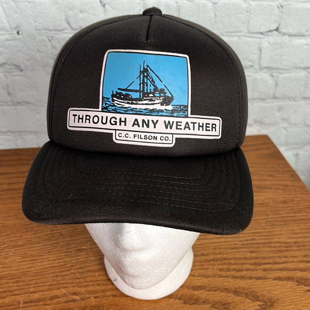 Filson Black Trucker Hat with Blue Ship Patch